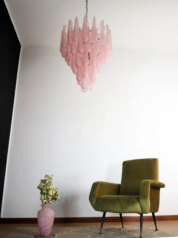Vintage Murano Pink Petals Drop Glass Chandelier