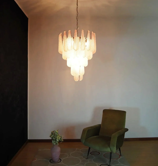 Vintage Murano Pink Petals Drop Glass Chandelier