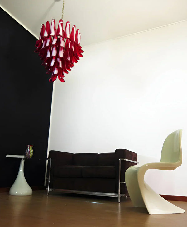 Vintage Murano Red Glass Petals Chandelier