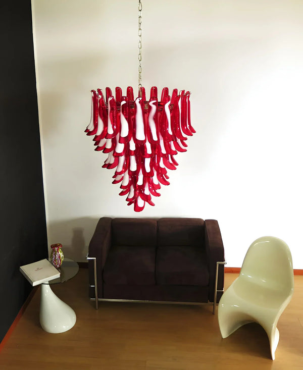 Vintage Murano Red Glass Petals Chandelier