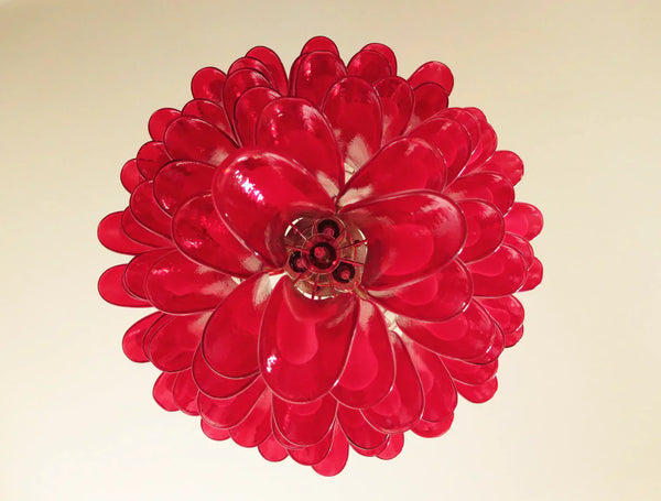 Vintage Murano Red Glass Petals Chandelier
