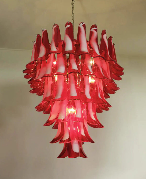 Vintage Murano Red Glass Petals Chandelier