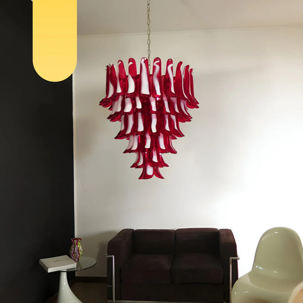 Vintage Murano Red Glass Petals Chandelier