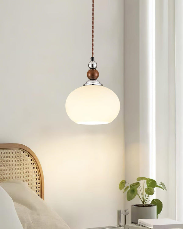 Yisi Po Pendant Light in Black Walnut and Glass, Modern Minimalist Hanging Lamp for Dining and Living Areas