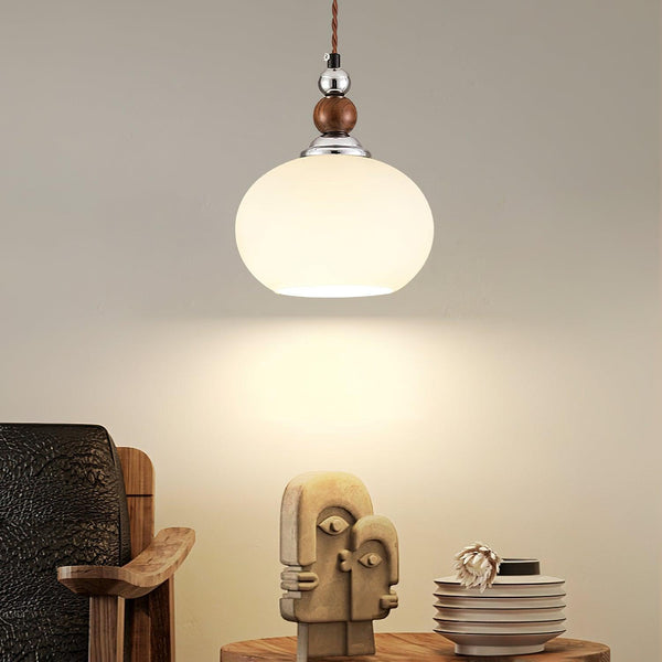 Yisi Po Pendant Light in Black Walnut and Glass, Modern Minimalist Hanging Lamp for Dining and Living Areas