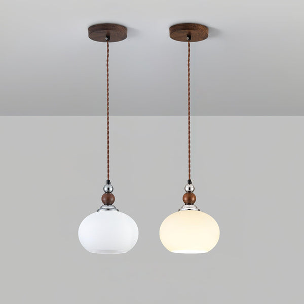 Yisi Po Pendant Light in Black Walnut and Glass, Modern Minimalist Hanging Lamp for Dining and Living Areas