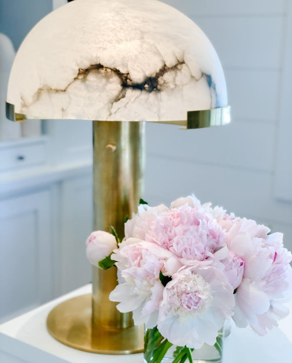 alabaster table lamp bronze gold bedside nightstand living room