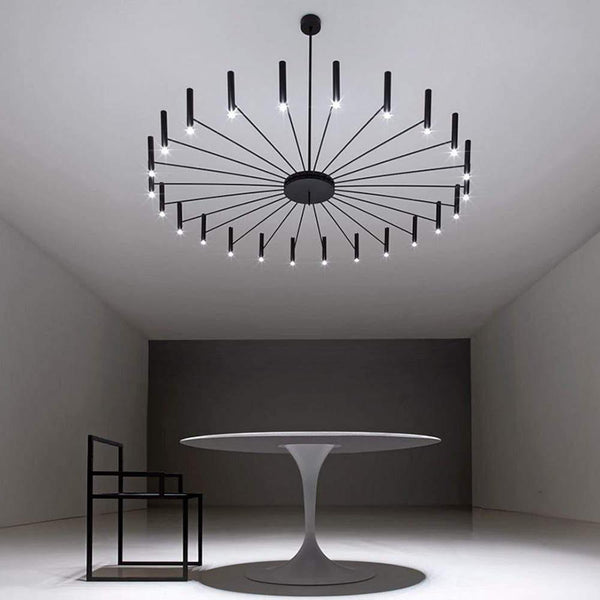 Ligmodern 24 Light Streamlined Round Chandelier 24 Led Bulbs 63 Dia Adjustable Height Black Finish