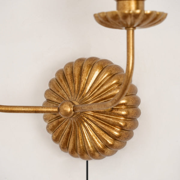 antique gold iron fabric plug in wall lamp
