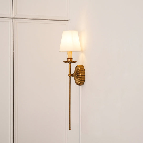 antique gold iron fabric plug in wall lamp
