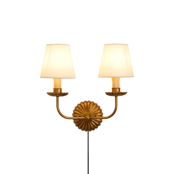 antique gold iron fabric plug in wall lamp