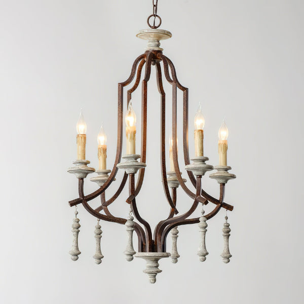 antique gray wash bent wood 6 light chandelier