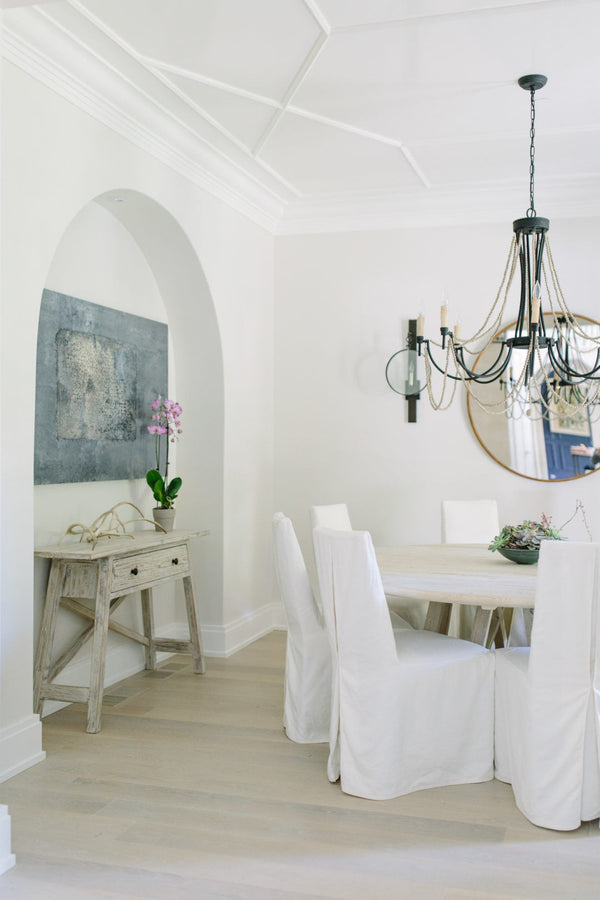 antiqued ivory wood beaded iron chandelier