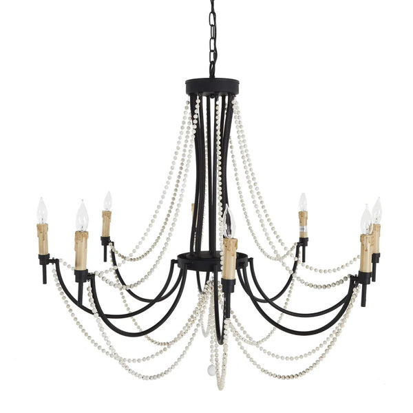 antiqued ivory wood beaded iron chandelier