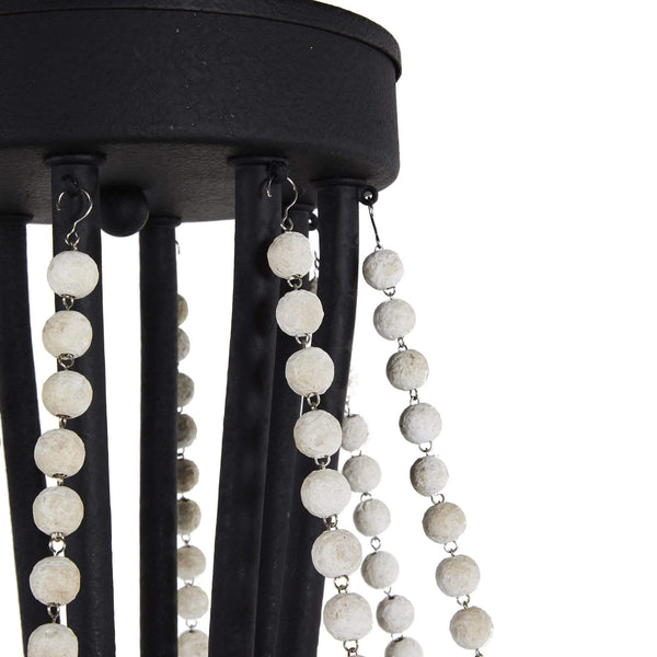 antiqued ivory wood beaded iron chandelier