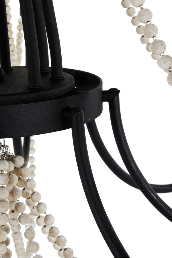 antiqued ivory wood beaded iron chandelier