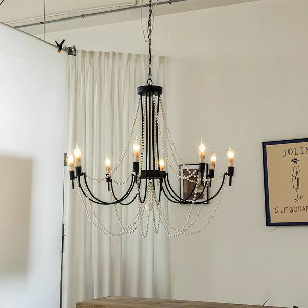 antiqued ivory wood beaded iron chandelier