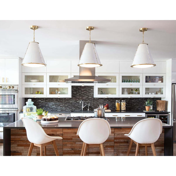 antiqued white iron cone pendant light gold interior