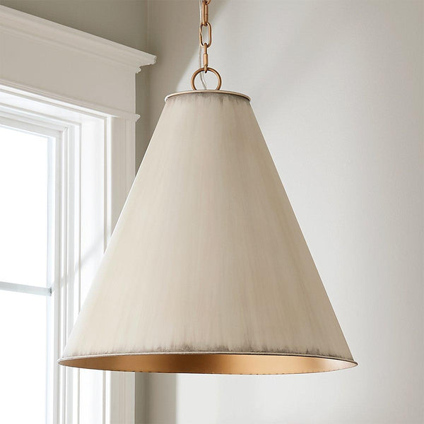 antiqued white iron cone pendant light gold interior