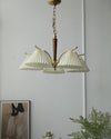 beige pleated fabric brass ash wood chandelier