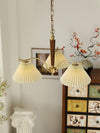 beige pleated fabric brass ash wood chandelier