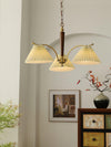 beige pleated fabric brass ash wood chandelier