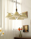 beige pleated fabric brass ash wood chandelier