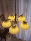 beige pleated fabric brass ash wood chandelier
