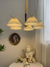 beige pleated fabric brass ash wood chandelier