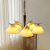 beige pleated fabric brass ash wood chandelier