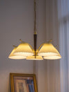beige pleated fabric brass ash wood chandelier