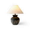 black ceramic table lamp beige fabric shade bedside reading