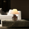 black ceramic table lamp beige fabric shade bedside reading