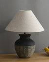 black ceramic table lamp beige fabric shade bedside reading