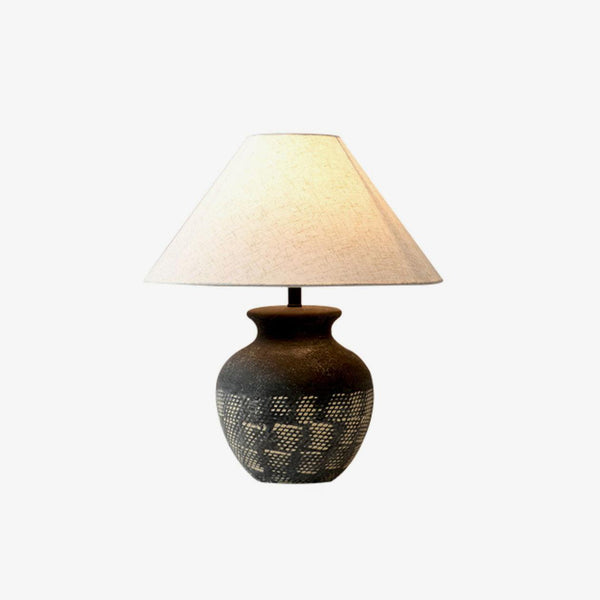 black ceramic table lamp beige fabric shade bedside reading