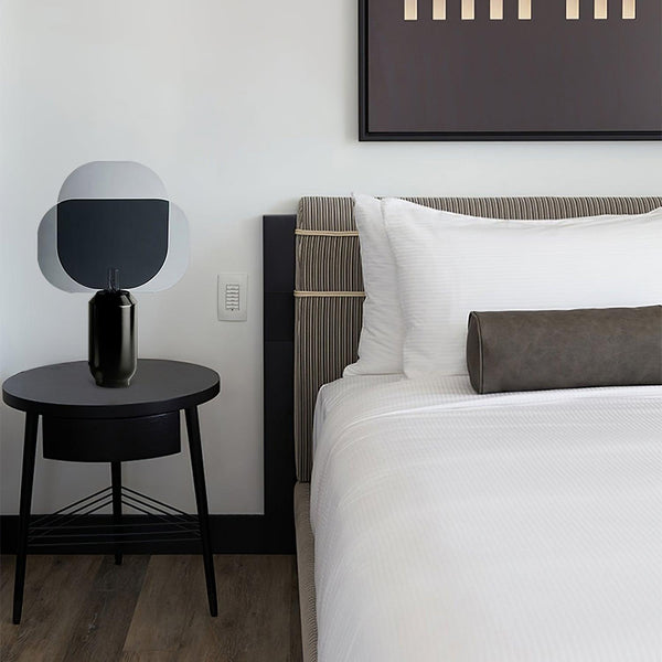 black iron table lamp smoke gray acrylic shade for bedroom office