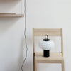 black metal glass table lamp with handle for bedside reading