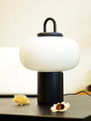 black metal glass table lamp with handle for bedside reading