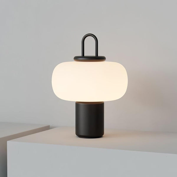 black metal glass table lamp with handle for bedside reading