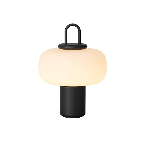 black metal glass table lamp with handle for bedside reading
