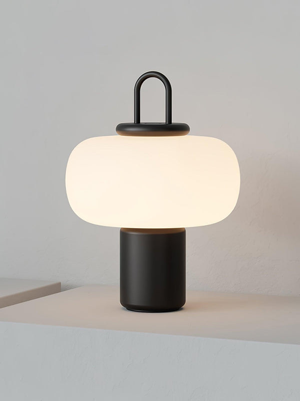 black metal glass table lamp with handle for bedside reading