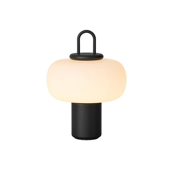 black metal glass table lamp with handle for bedside reading