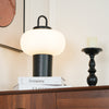 black metal glass table lamp with handle for bedside reading