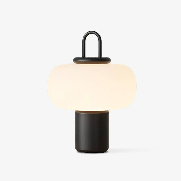 black metal glass table lamp with handle for bedside reading
