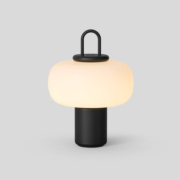 black metal glass table lamp with handle for bedside reading
