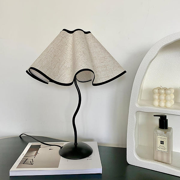 black metal table lamp with white linen shade for bedside and office