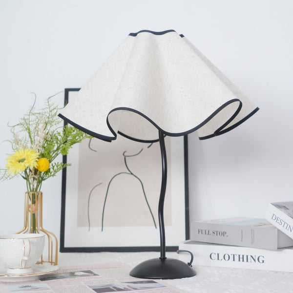 black metal table lamp with white linen shade for bedside and office