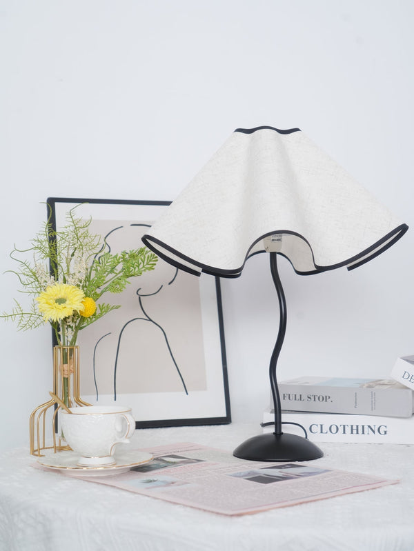 black metal table lamp with white linen shade for bedside and office