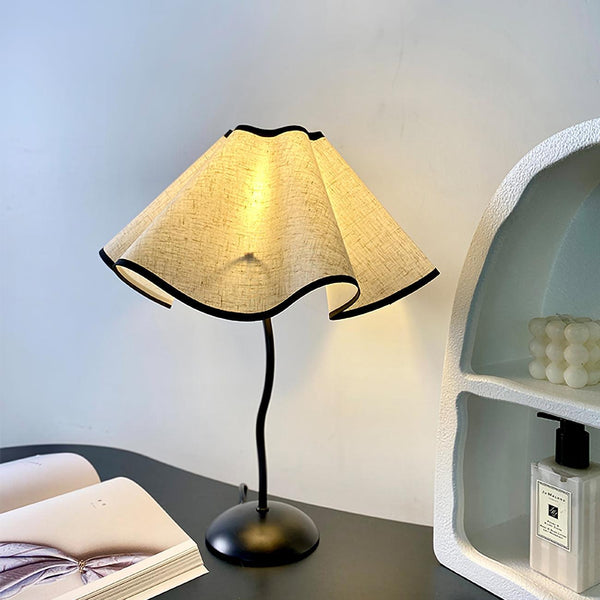 black metal table lamp with white linen shade for bedside and office