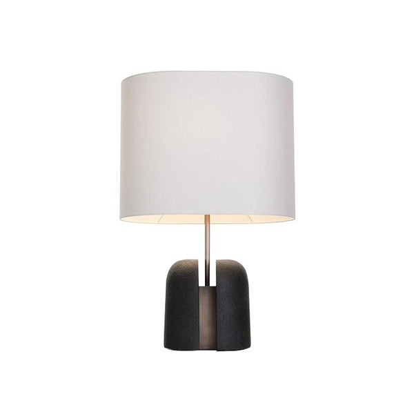 black resin table lamp with white fabric shade for bedside